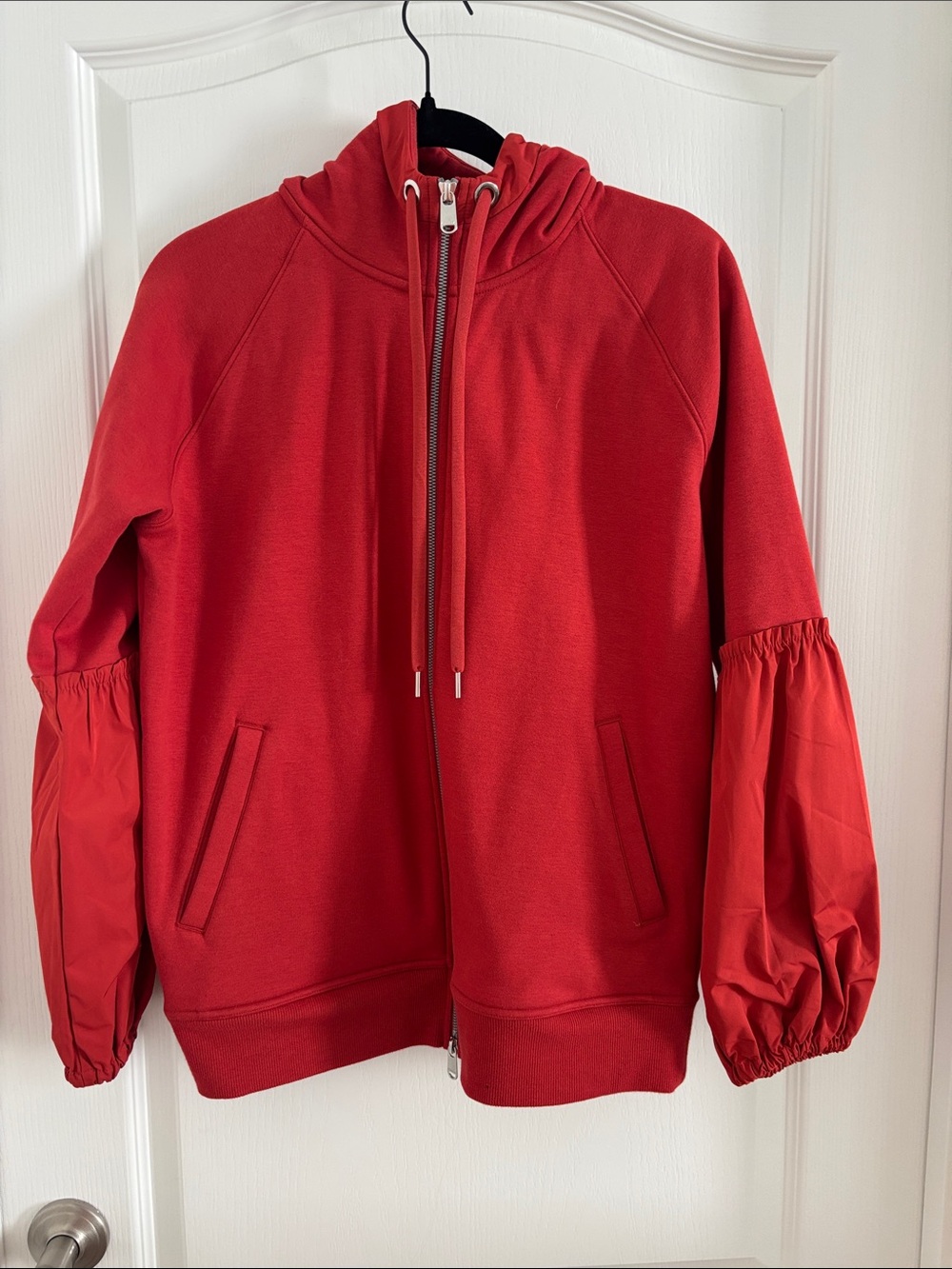 Athleta Red Hooded Jacket with Balloon Sleeves